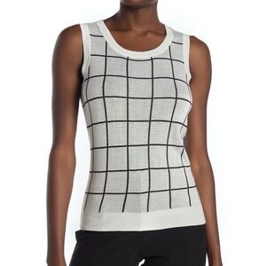 Halogen Windowpane Knit‎ Top Gray White Black NWT